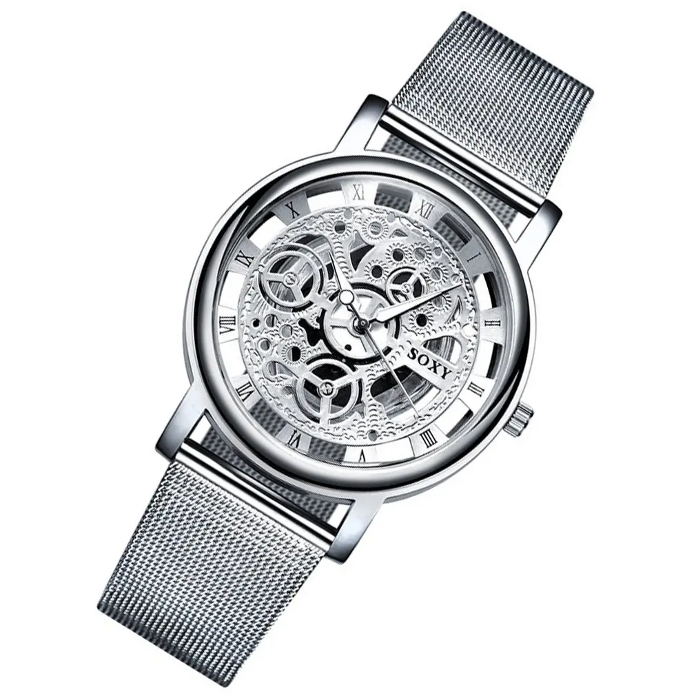 Мужские Роскошные полностью Стальные наручные часы скелетоны полые