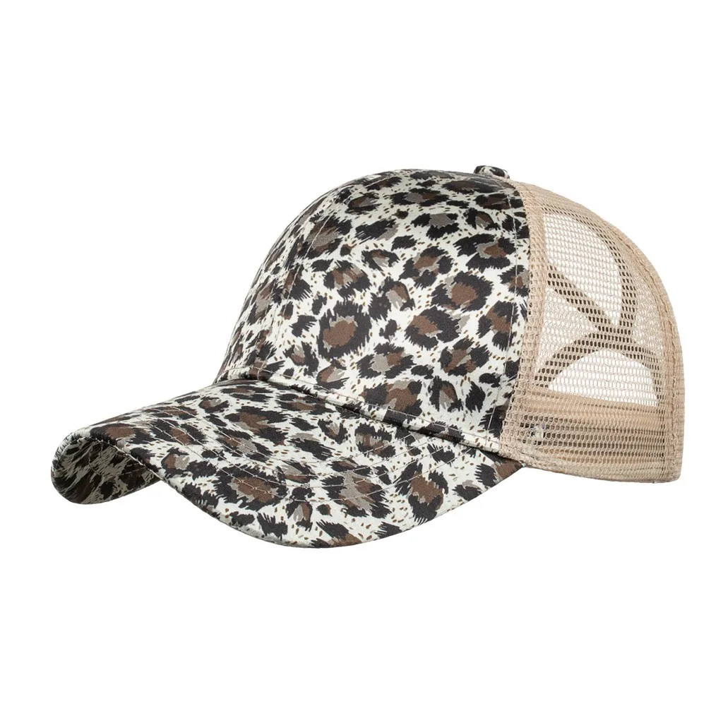 Women Baseball Cap Homme Snapback Adjustable Glitter Ponytail Leopard Print Summer Sunhat Mesh Trucker Hat Casquette Femme #27 | Спорт и
