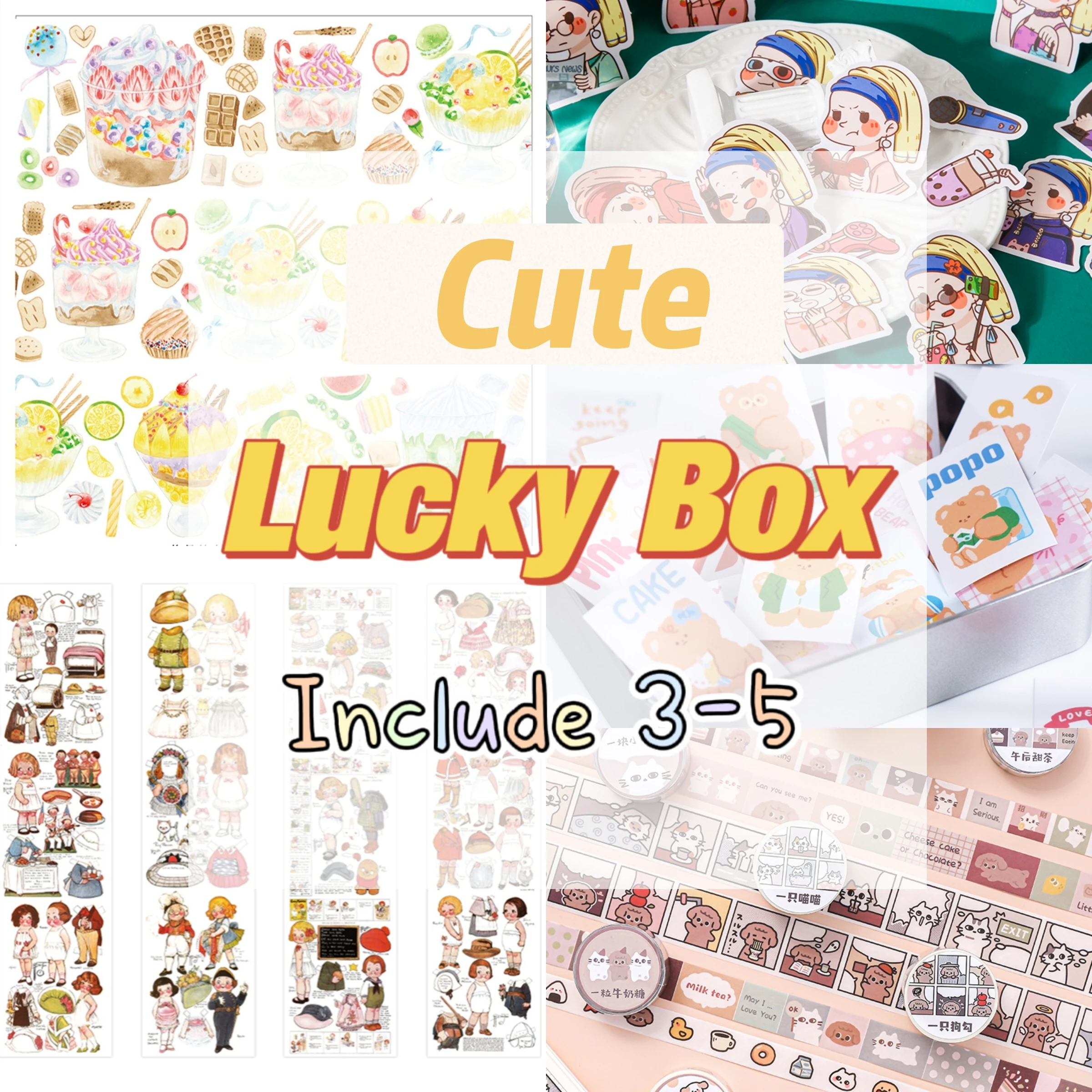 

Cute Lucky Box Sticker Washitape Note Decoration Material Paper Creative Junk Journal Scrapbooking Maskingtape Stationery