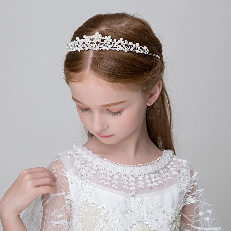 Стразы имитация жемчуга корона тиара цветок для девочек принцесса повязка на голову Свадебная вечеринка