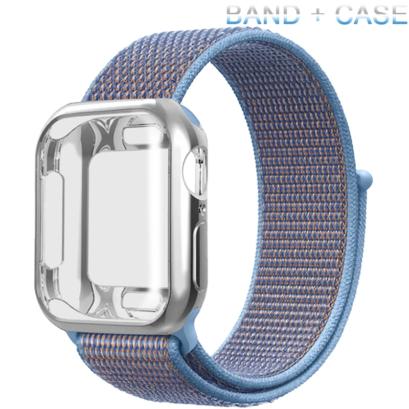 Нейлоновый ремешок+ чехол для Apple watch series 5/4/3/2/1, 42 мм, 38 мм, версия в едином положении во время занятий легкой атлетикой, ремешок для наручных часов iwatch, 40 мм 44 спортивный браслет