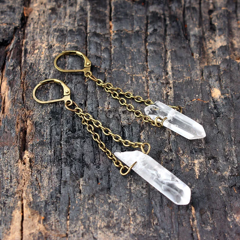 

Natural Crystal Stone Drop Earrings Personality Boho Ethnic Vintage Handmade Dangle Earrings 2021 Earrings for Women Jewelry
