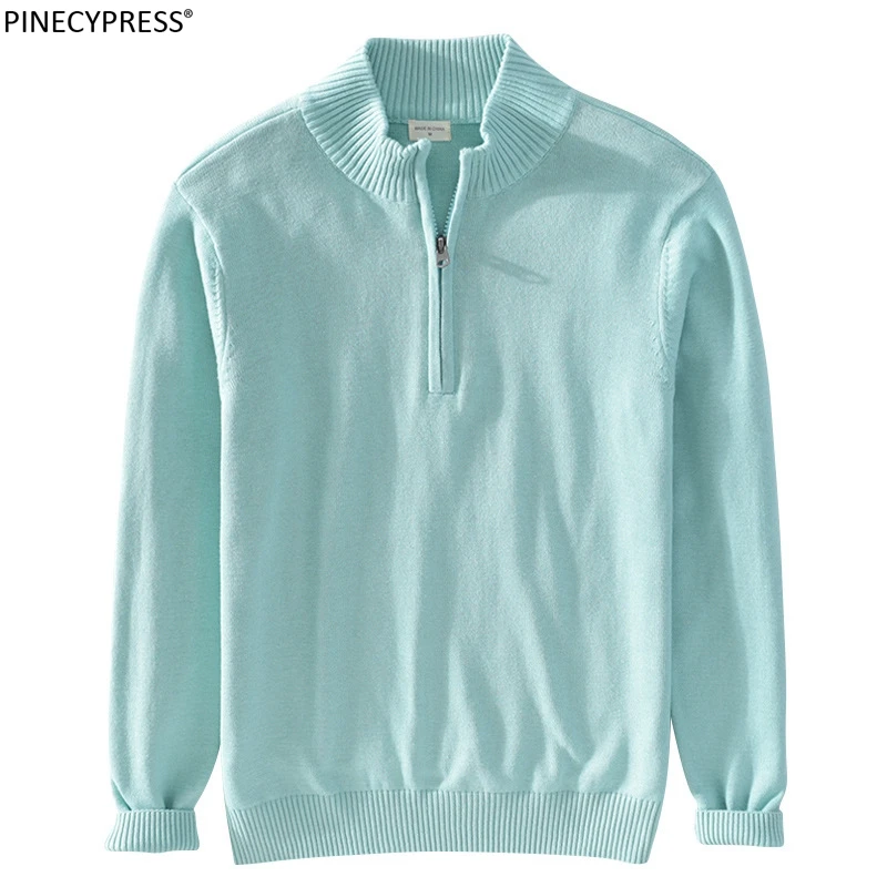 

Высокое качество, 100% хлопок, Осень-зима, мужской свитер с длинным рукавом и воротником, повседневная трикотажная одежда на молнии, модные му...