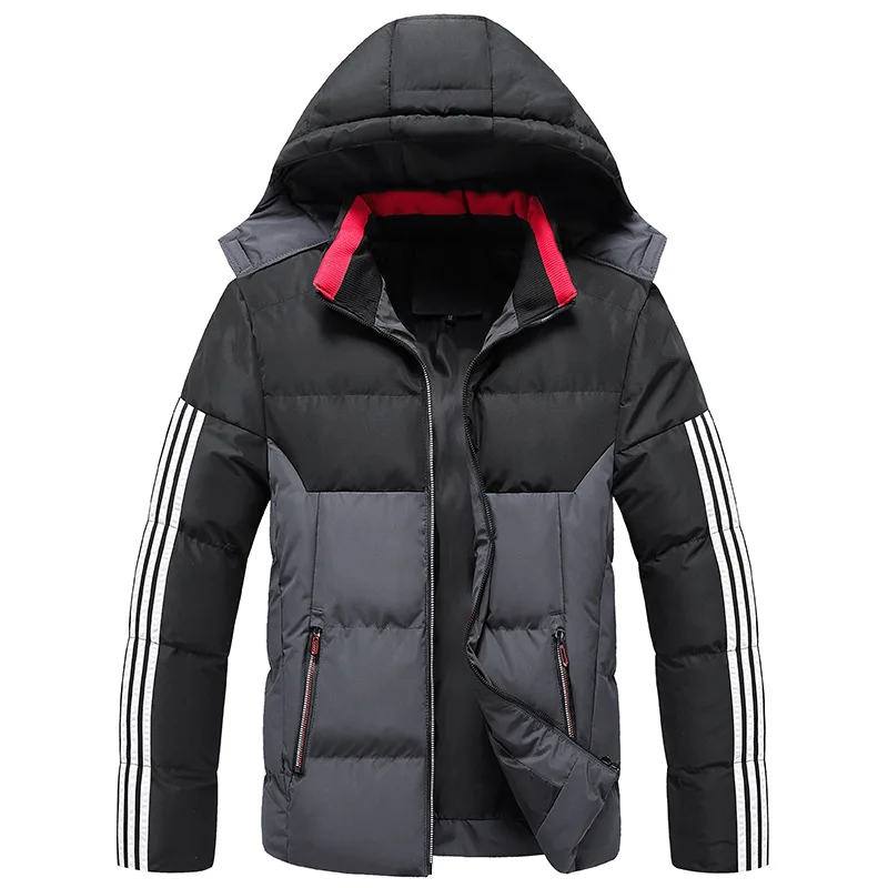 

Down Jacket Men's Winter. Men's Stripes Carry Thicker Warm Cotton Jacket with Detachable Hood Cotton Jacket Winter Men's Jacke