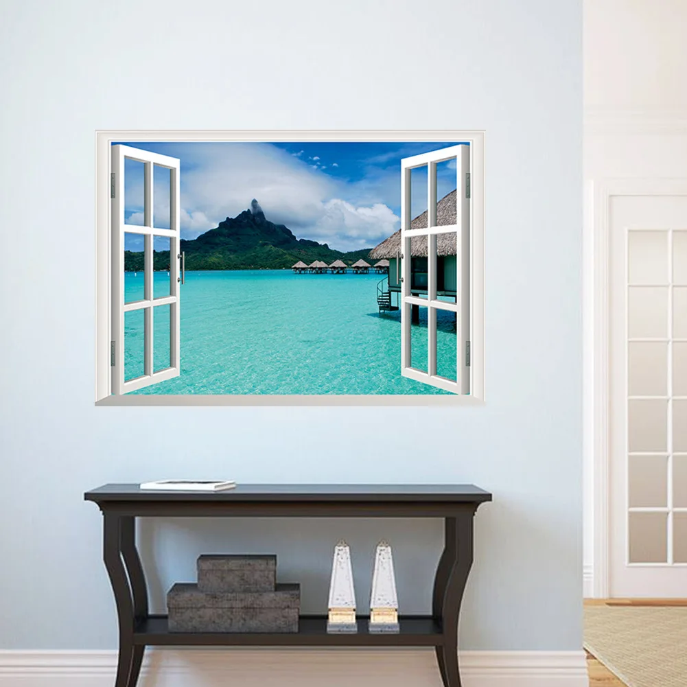 

Fake Window 3D Ocean Island Wall Stickers for Home Decoration Decals Mural Poster Sticker on The Wall