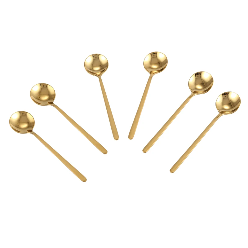 

6 шт./компл. круглый Кофе ложка Нержавеющая сталь мини чайная ложка сахара десертная ложка для мороженого суповая ложка, кухонные принадлеж...