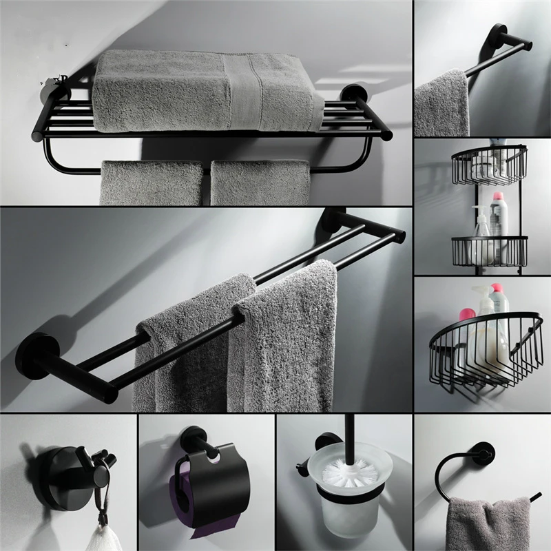 Набор с кулоном для ванной из нержавеющей стали 304 черная вешалка полотенец