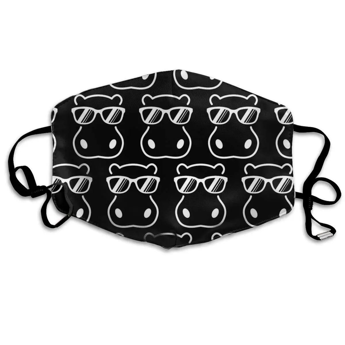 

Unisex Mouth Mask With Adjustable Ear Loops, Hippo Hippopotamus Wearing Sunglasses Anti Dust Mouth Face Cover For