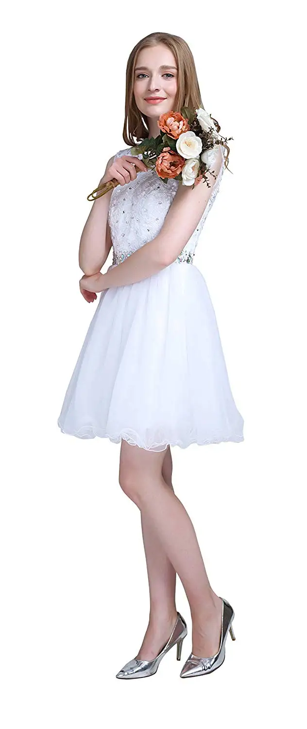 JaneVini Очаровательные Белые тюлевые мини линии Бальные платья без рукавов кружево