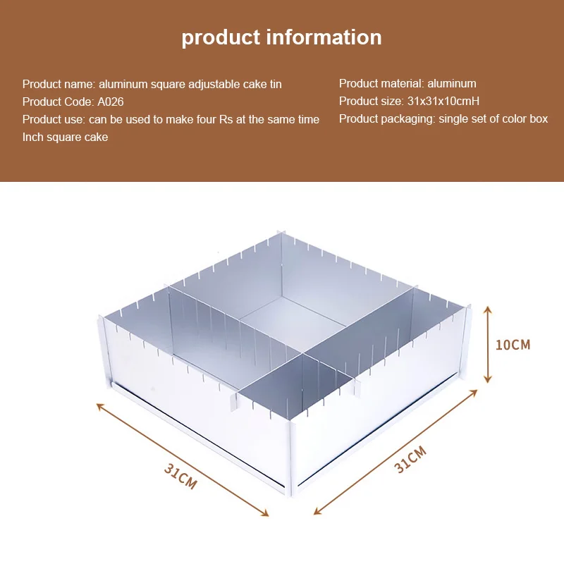

Adjustable Size Cake Mold 4 Grids Square Form Aluminum Baking Tool Kitchen Dessert Accessories Cake Making Pan Patty Dessert