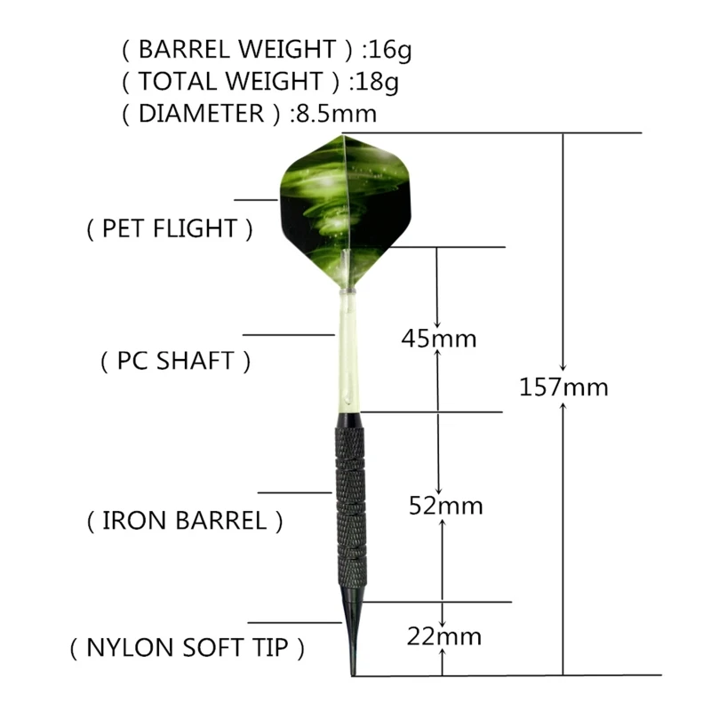 

12pcs Tip Darts PC Shaft with 36 Nylon Soft Tip for Electronic Plastic Dartboard 448D