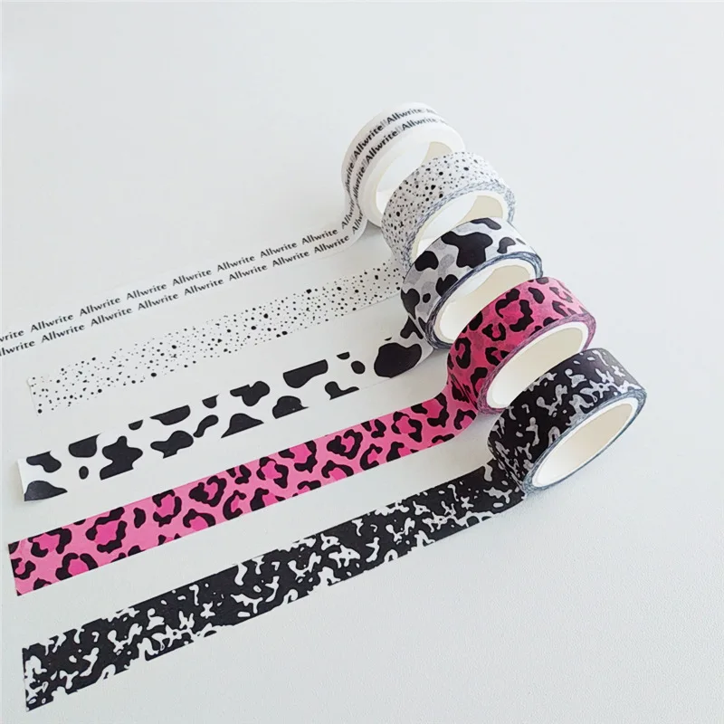 

Korean Ins Milk Stripe Leopard Spots Washi Tape Simple Style Notes Card Sealing Sticker Stationery Creative Decorative Tape 5m
