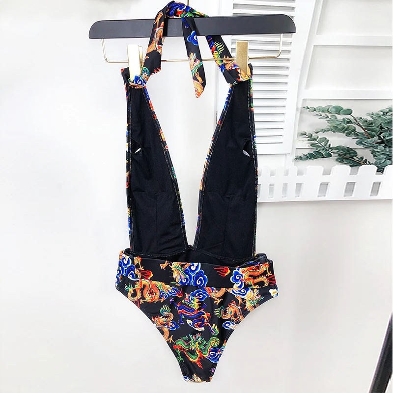 

NewAsia Print Swimwear Women Backless Sexy One Piece Bodysuit Push Up Swimsuit Female Beachwear Belt Bathing Suits Monokini 2020