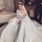 Винтажные кружевные свадебные платья с длинным рукавом 2021-2022, прозрачные женские свадебные платья со шлейфом в стиле Саудовской Аравии на заказ