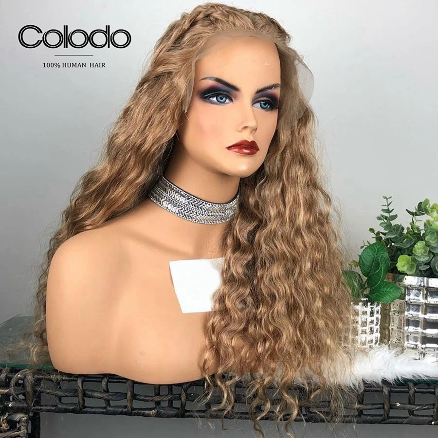 Colodo 180% Плотность кудрявый парик фронта шнурка Glueless Бразильский 360 фронтальный 26