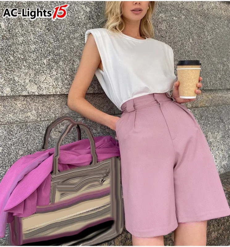 

Classic Knee-Length Office Shorts New SummerWomen Graceful High Waist Shorts Candy Color Women's Shorts Short Pants