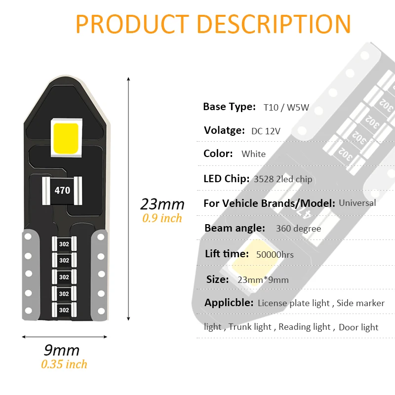 

2PCS T10 W5W 194 3528 2smd LED Car Bulb 6000K White Blue Yellow Red Wedge License Plate Lamp Dome Luggage Compartment Lights