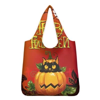 binienty halloween pumpkin lantern style ladies large one shoulder folding shopping bag casual bags shopping cart 2021