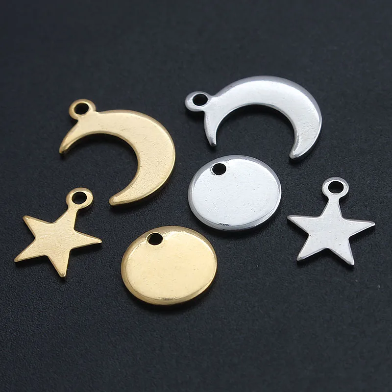 

20pcs Stainless Steel Charms Silver Gold Color Star/Moon/Sun Stamping Blanks Pendants For Necklaces DIY Jewelry Making Crafts