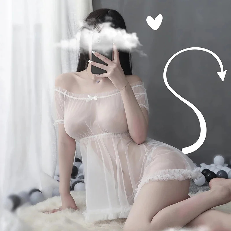 

Милый кружевной пижамный комплект Babydoll, новинка 2021, Милая Кружевная одежда для сна принцессы, Женская Соблазнительная женская ночная рубаш...