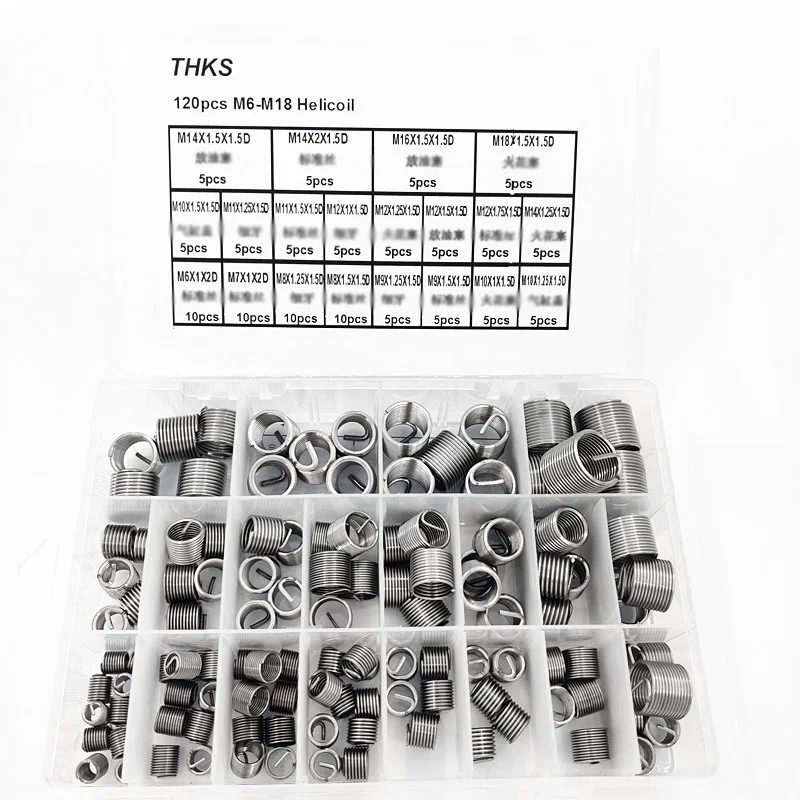 

Set Thread Repair Inserts M6-M18 Metric Silver Stripped Helicoil Stainless steel