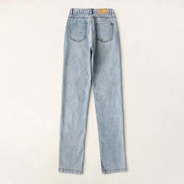 

Modified Leg Type Side Slit High Waist Straight Loose Slimming Jeans Women's 2021 Spring and Summer Thin