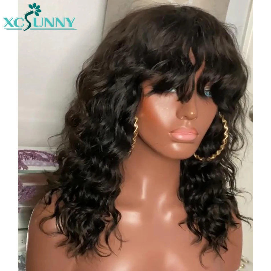 Парик с глубокой волной челкой дешевый парик Круглым Верхом из головы