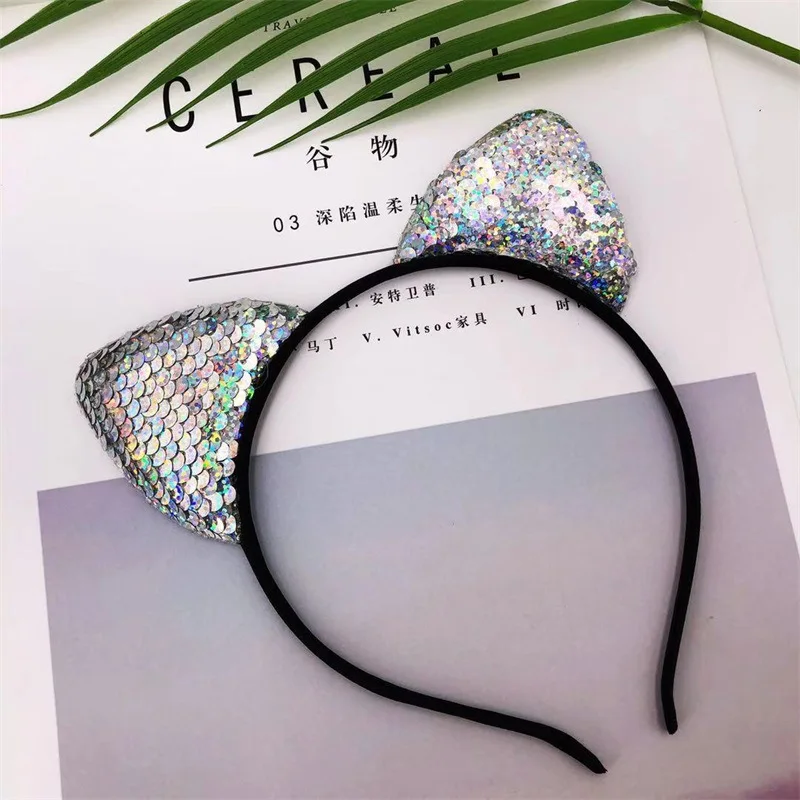 Хэллоуин Микки уха Блестки Золотые блестки кошачьи уши повязка для волос обруч