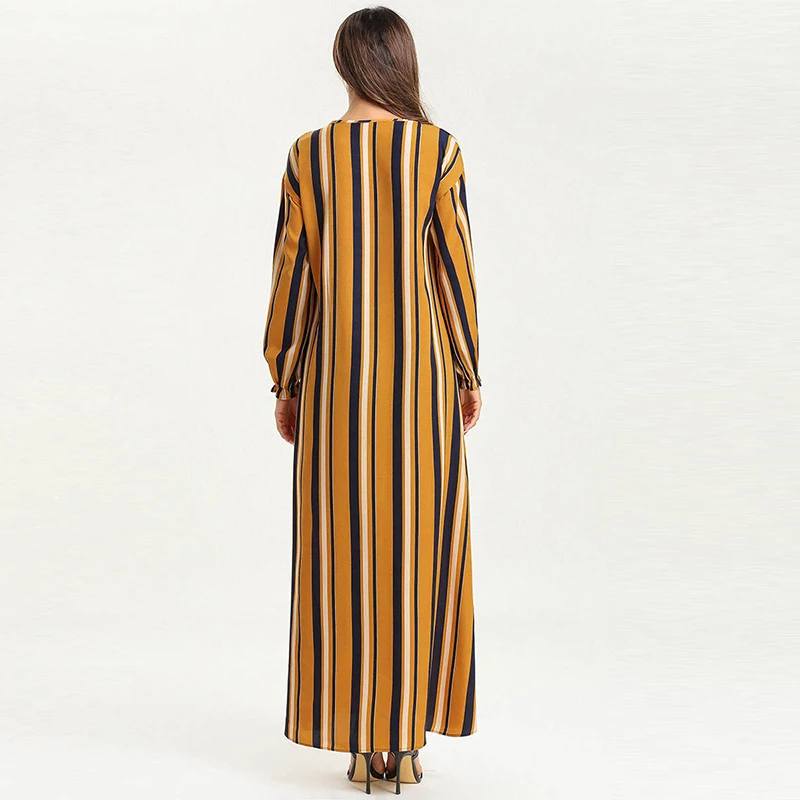 Muslim Dress Dubai Simple Fashion Long Sleeve Skirt Islamic Turkey Striped Thin Panel Middle East Arab Kimono Moroccan | Тематическая