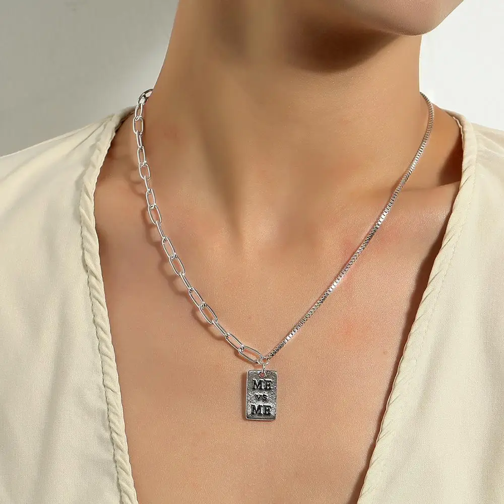 

Hip Hop Stainless Steel Engraved Pendant Necklace For Women/Men Long Chain Neck Rapper Punk Jewelry
