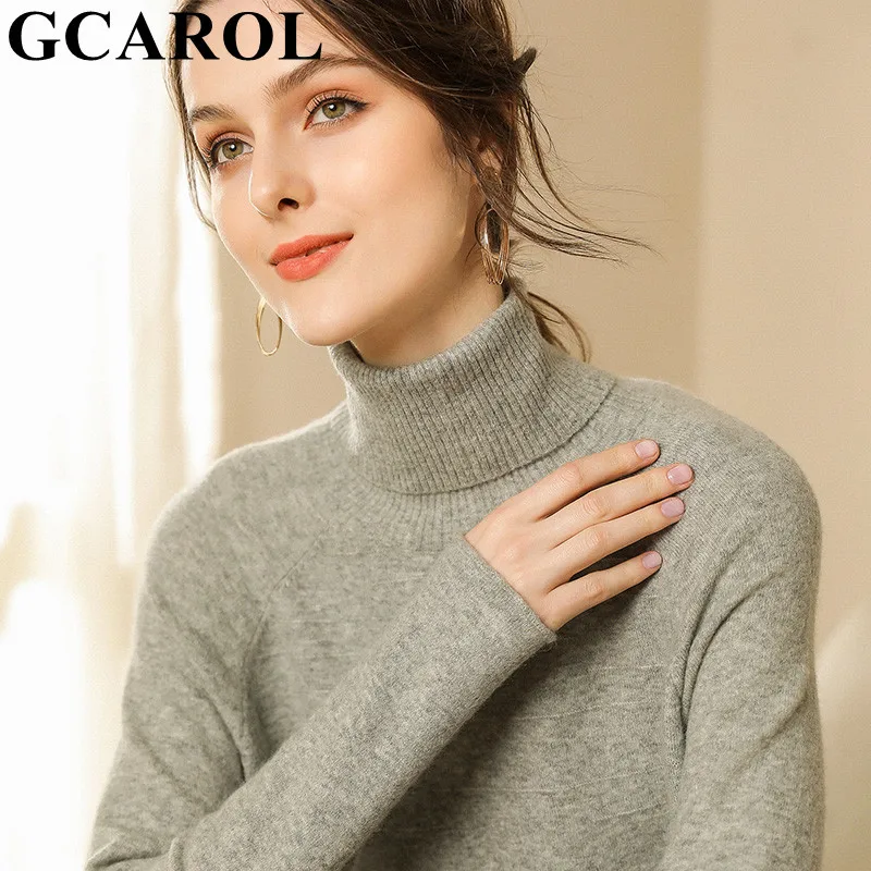 GCAROL Autumn Winter Women Turtleneck 30% Wool Sweater Split Bottom Casual Oversize Cashmere Short Jumper OL Elegant Pullover | Женская