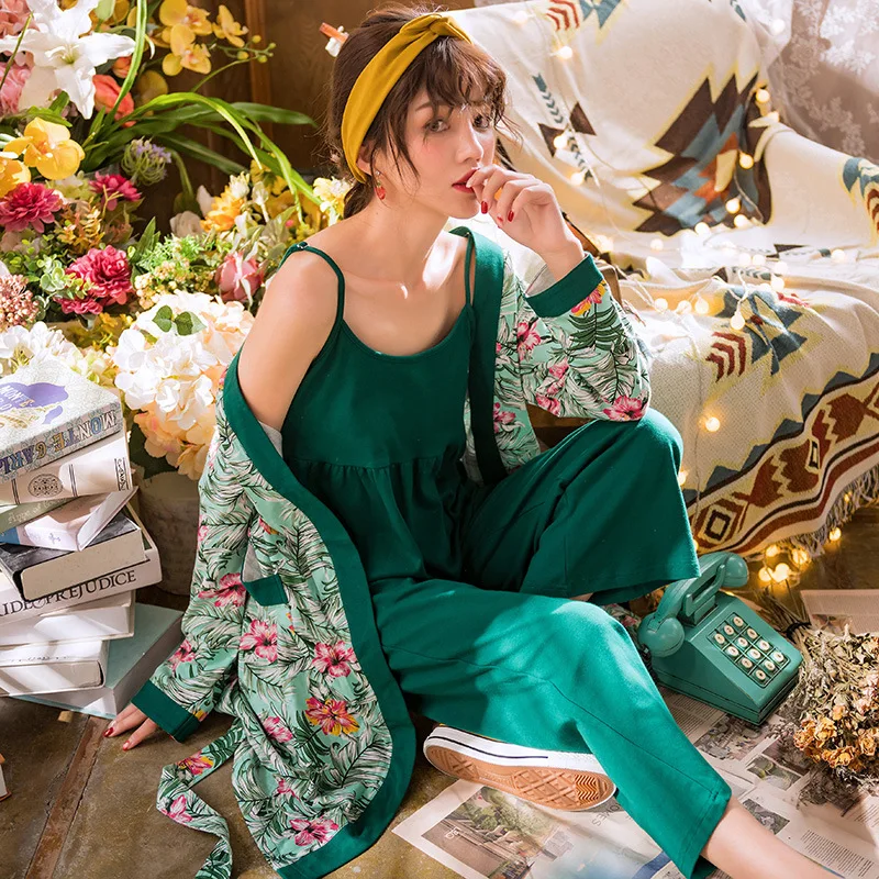 Летний мягкий женский пижамный комплект из 3 предметов сексуальная пижама для