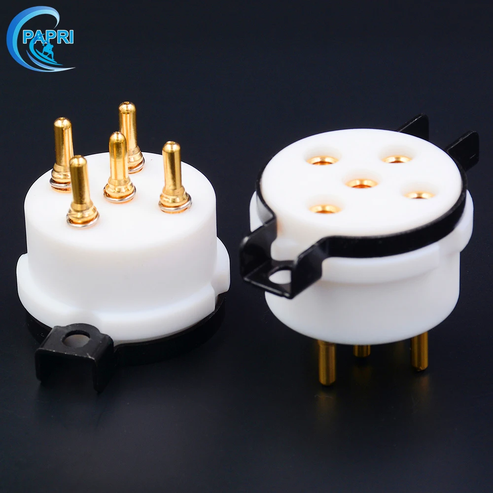 

PAPRI PTFE B5 Gold Plated Beryllium Copper Feet 5Pin Vacuum Tube Socket Audio Hifi DIY Amp Chassis Mount For PX25 PX4 ML4 etc