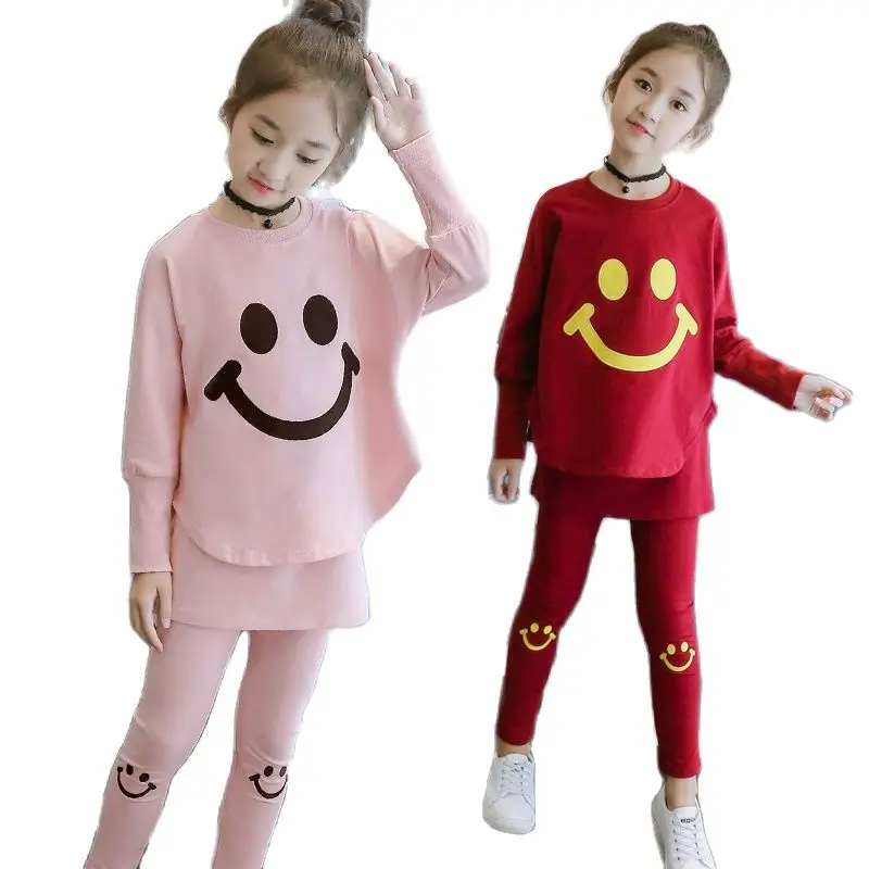 Комплекты осенней одежды для девочек рубашка с принтом Улыбка и летучая мышь +