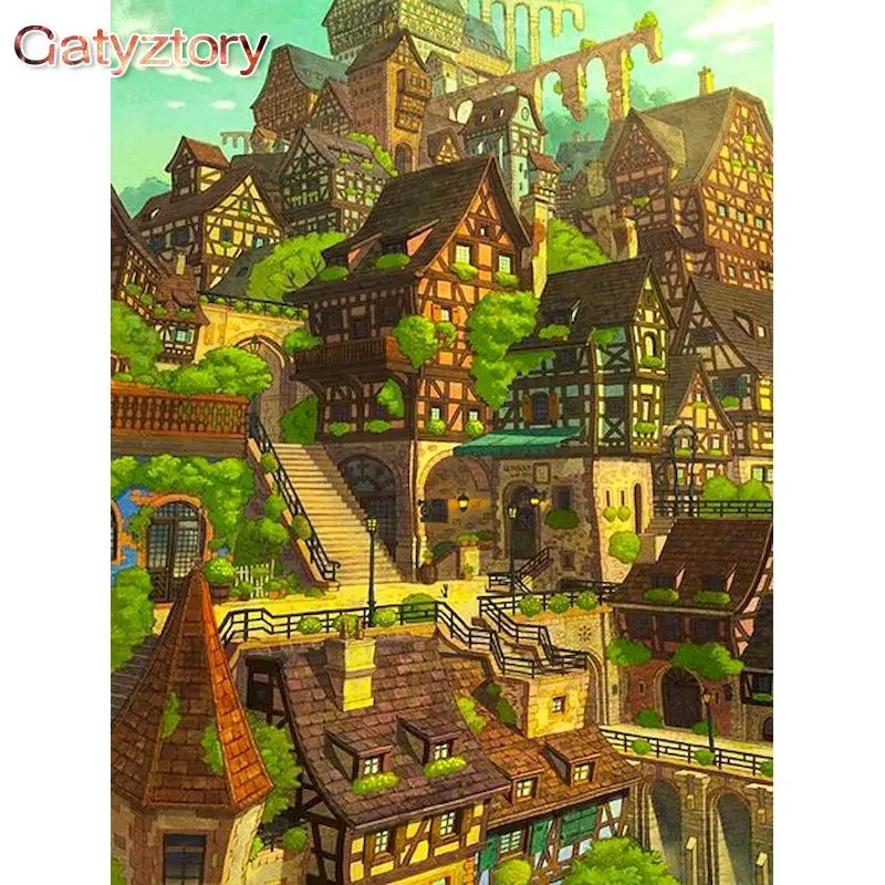 

GATYZTORY 40x50cm Oil Paint By Numbers Cabin Scenery Paint For Painting By Numbers On Canvas Women Home Decor Wall Art