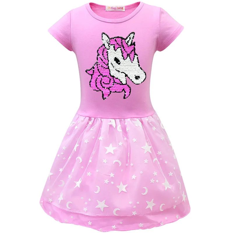 Платье с единорогом и блестками для девочек детское платье принцессы на день