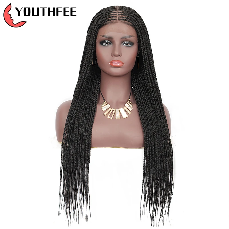 

Youthfee Synthetic Lace Frontal Wigs with Baby Hair Middle Part Cornrow Braided Wig for Black Women Box Braids Lace Front Wigs