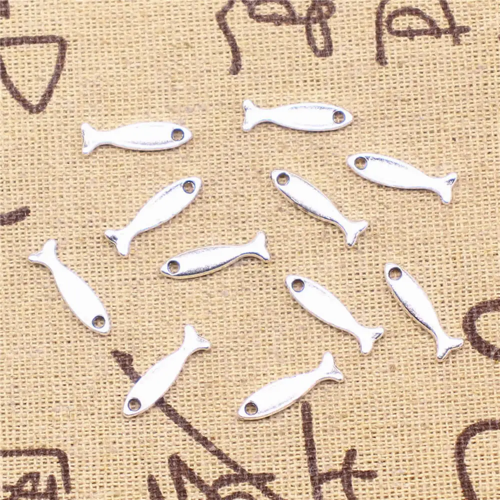 

Fish Charms Supplies For Jewelry Making Kit Antique Silver Color 40pcs 4x17mm