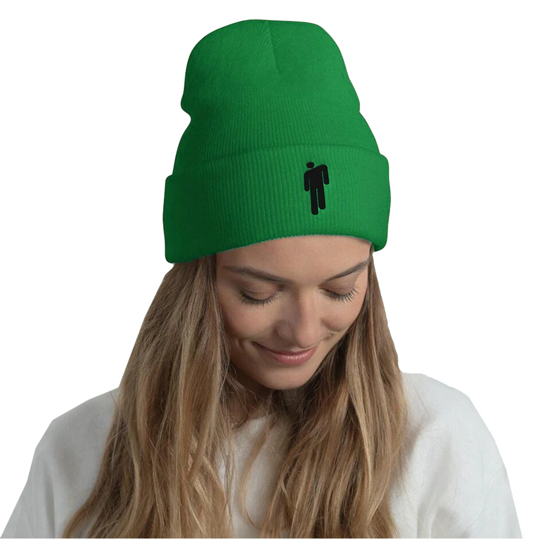 Seaweed Green Billie Eilish, шапка в стиле хип-хоп, женские неоновые зеленые кепки, Модная вязаная шапочка с вышивкой, шапки Skullies, уличная шапка, капот, 18 цветов - Цвет: Seaweed Green