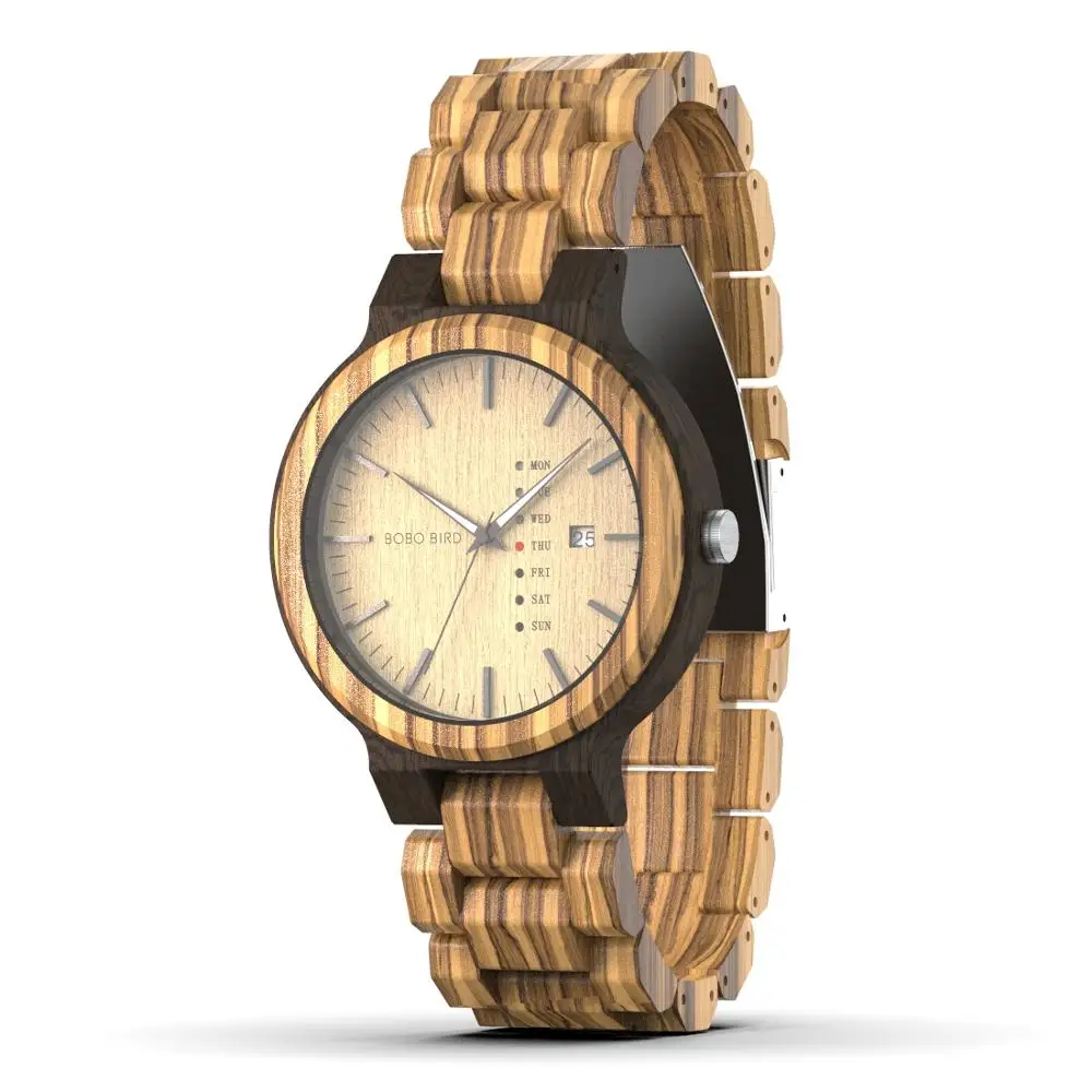 

мужские часы BOBO BIRD Wood Watch Men erkek kol saati Week Display Date Japan Quartz Men' Watches Accept Logo Drop Shipping