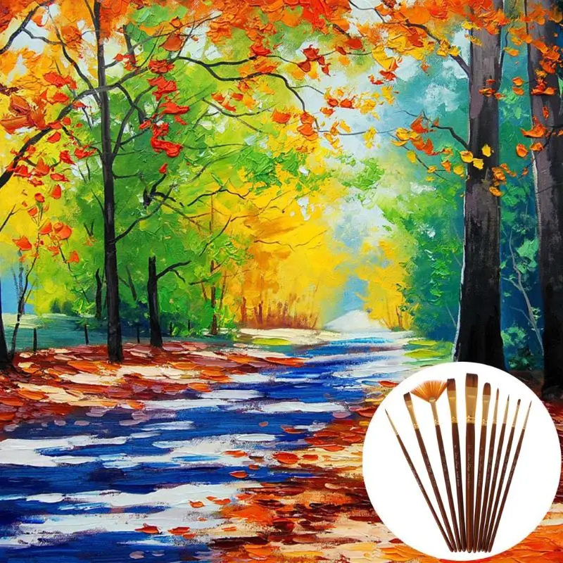 

10Pcs Watercolor Paint Brushes Set Nylon Hair Painting Brush Variety Style Oil Acrylic Art Drawing Supplies