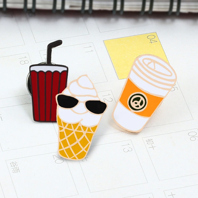 Эмалированная брошь в форме чашки кофе мороженого напитка пара одежды значок на