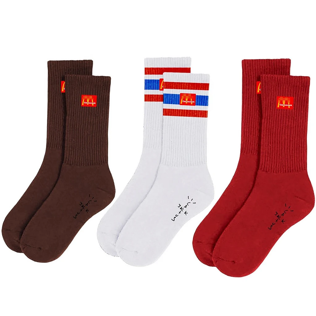 

Travis Scott Men Socks Cactus Jack Streetwear Striped Hip Hop Harajuku Calcetines Cotton Terry Crew Socks Basketball Skateboard