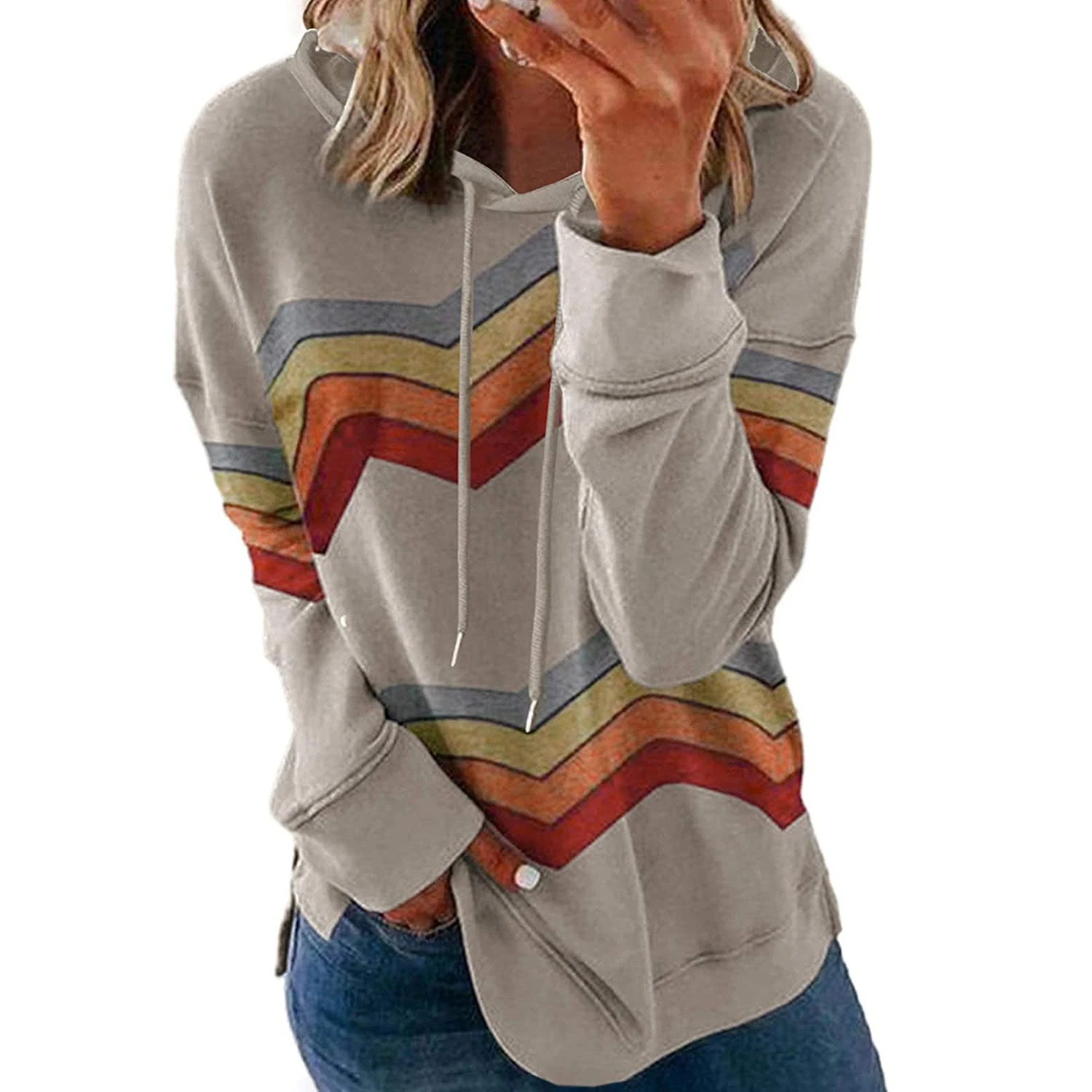 

Женские толстовки с капюшоном на осень и зиму, полосатые милые толстовки с цветными блоками для женщин, пуловер с длинным рукавом, свитшоты, ...