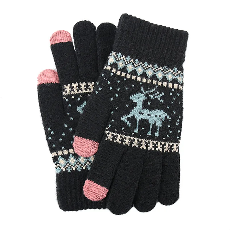 

Winter Touch Screen Knitted Gloves Women's Warm Mittens Full Finger Glove Deer Christmas Gift for Girl Ladies Men
