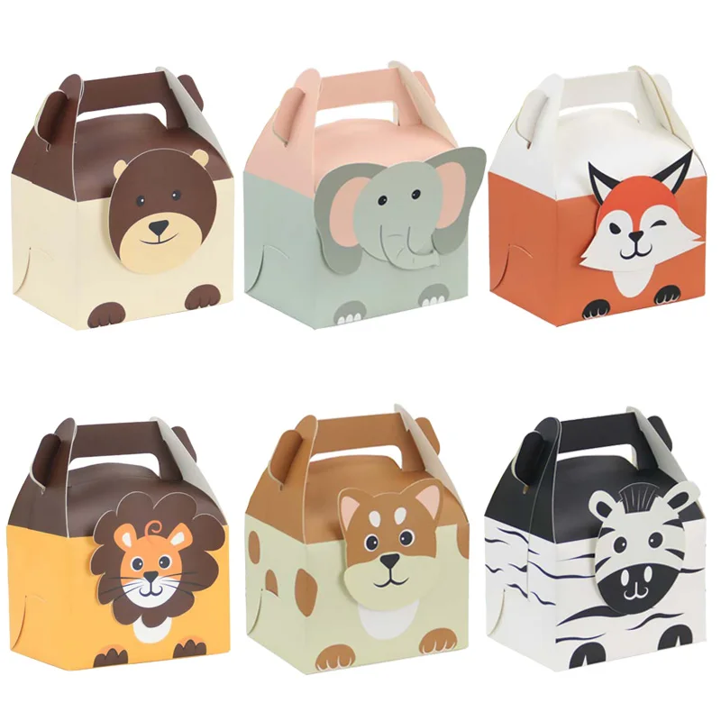 Lion Fox Elephant Gift Box Lion/bear Portable Biscuit Box Baby Shower Kids Birthday Party Favor