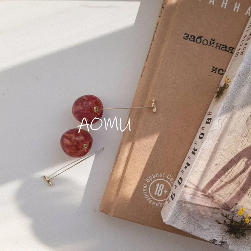 

AOMU 2020 New Japan Korean Cherry Fruit Shaped Drop Earrings For Women Sweet Girls Cute Brincos Line Pendientes Jewelry Gifts