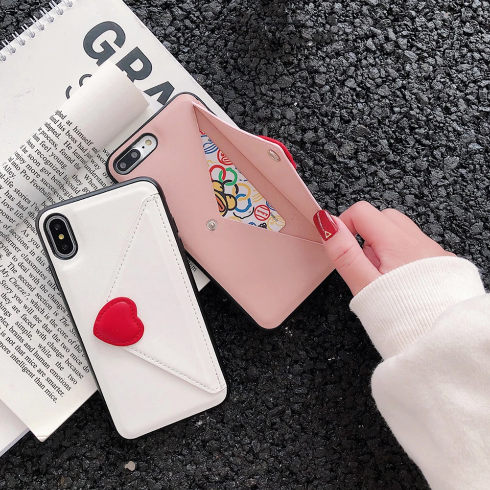 Card Slot Wallet Phone Case For iPhone 11 Pro XS MAX XR X Lovely Heart Pattern Soft TPU Back Cover 6 6S 7 8 Plus Capa |