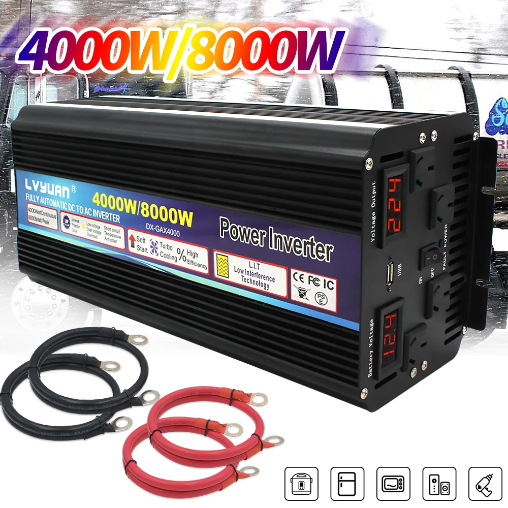 Беспроводное управление 8000 вт Peak24V DC to220V 240V двойной светодиодный дисплей