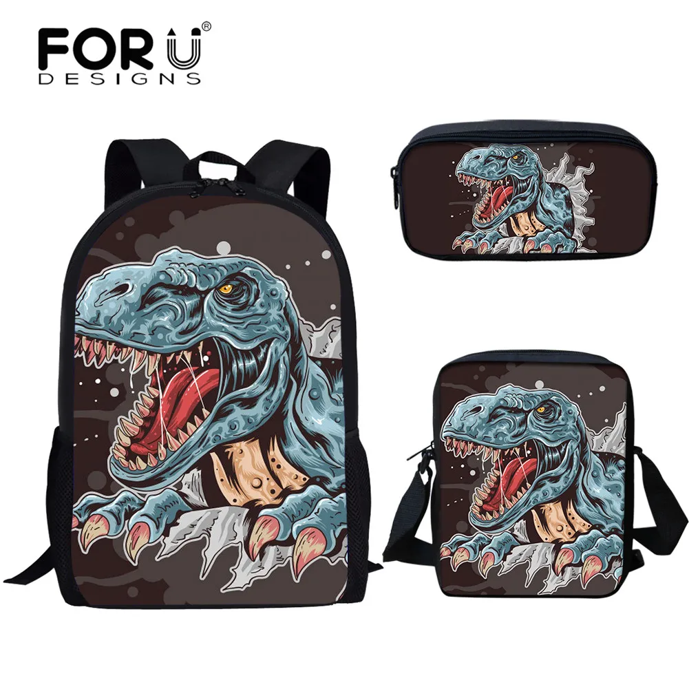 

FORUDESIGNS Cool Dinosaur Pattern School Backpack Fashion Bookbags Set for Teen Boys Casual Satchel Travel Bags 2021 Mochila